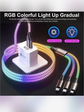 RGB Colorful Light-Up Braided Charging Cable - Multi-Connector NWOB